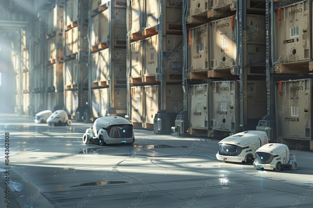 Poster logistics robots coordinating efficient delivery routes in a hightech warehouse