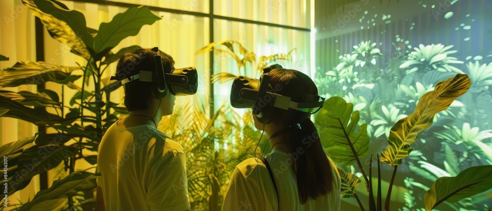 Aufkleber scientists analyzing the greenhouse effect using immersive virtual reality models