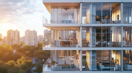 Triple glazing windows in a hightech residential tower, providing superior insulation and climate control