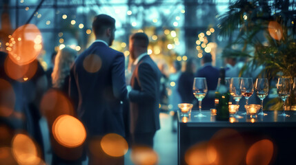 Blurred shot of business people at party in office center