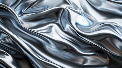 Fototapeta premium Metallic silver with wavy silken design. The 3D rendering makes it look liquid and flowing.