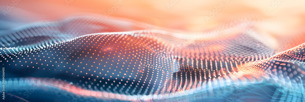 Poster digital background featuring an abstract digital wave with dots. visualization of data in motion.