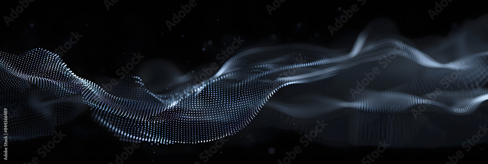 Poster digital background featuring an abstract digital wave with dots. visualization of data in motion.