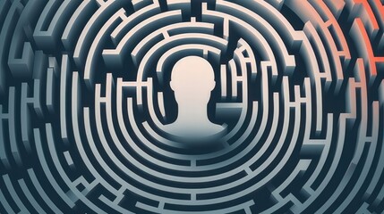 The outline of a human head encompasses a intricate maze, representing the complexities of mental health. The neutral backdrop enhances the intricacy of the labyrinth
