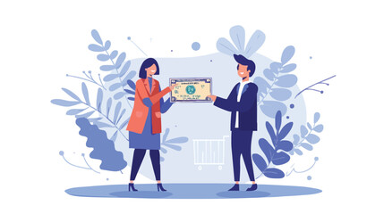 Two businessmen holding dollar. Making business together, financial advice, controlling market