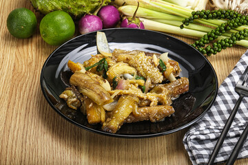 Roasted Thai eggplant with onion