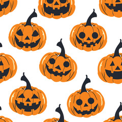 seamless pattern pumpkin face vector