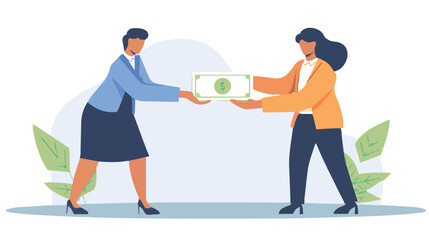 Two businessmen holding dollar. Making business together, financial advice, controlling market