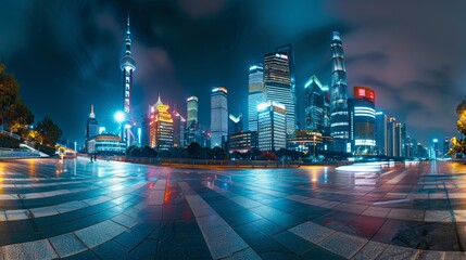 Photograph of Shanghai Lujiazui Financial and Commercial District at night of modern city