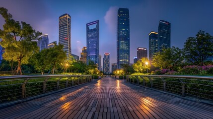 Photograph of Shanghai Lujiazui Financial and Commercial District at night of modern city