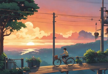 illustration of a boy falling in love with a girl. cartoon and anime style