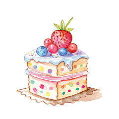 a drawing of a cake with berries on it