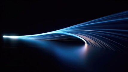 A white beam shines on a dark blue background, creating a space-like atmosphere. The beam's light forms a gradient from bright to dark