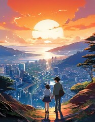 character illustrations of a married couple in anime and cartoon style.
