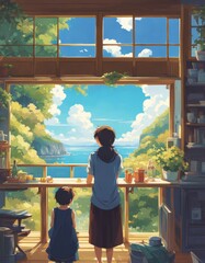 character illustrations of a married couple in anime and cartoon style.