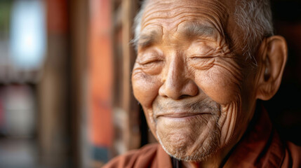 An old man with a smile on his face