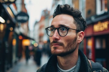Obraz premium Portrait of a handsome young man with eyeglasses in London