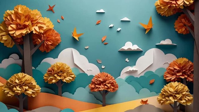 Beautiful autumn trees, paper style