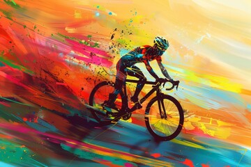 Abstract colorful illustration of cyclist. Ai generative art