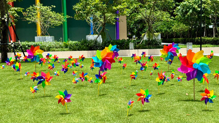 Rainbow Windmills in Park, Pride Theme