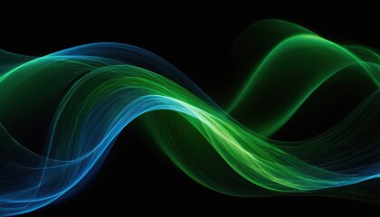 Black background with dark blue and green lines and waves futuristic abstract technology wallpaper. Dark Blue-Green Futuristic Abstraction