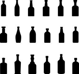 Bottle icon. Different silhouettes of bottle. Glass bottles symbols sign vector illustration