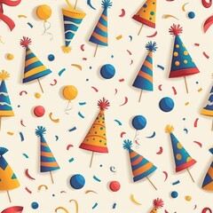Obraz premium Design a seamless background with party poppers and festive decorations, suitable for use as a repeating pattern, a seamless pattern