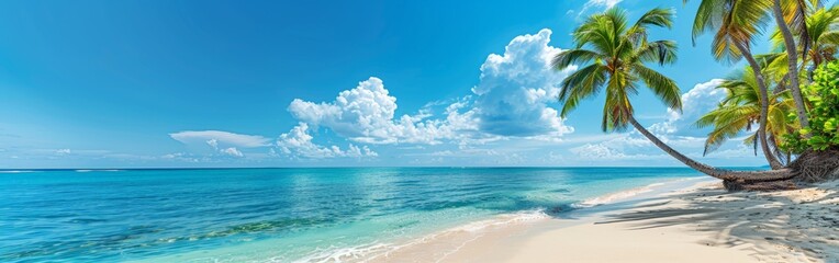 Tropical Beach Paradise With Palm Trees and Blue Skies