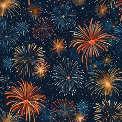 Fototapeta premium Create a seamless background of celebratory fireworks in a night sky, designed to tile perfectly without visible seams, a seamless pattern