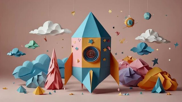 Beautiful rocket, paper style