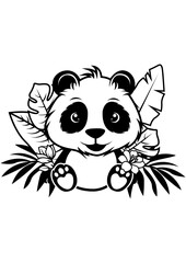 Cute Baby Panda | Safari Panda | Wild One | Safari Animal | Floral Panda | Hawaiian Luau | Panda Leaves | Original Illustration | Vector and Clipart | Cutfifle and Stencil