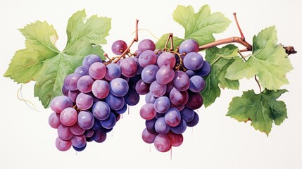 Fototapeta premium A watercolor of grapes clipart, isolated on white background
