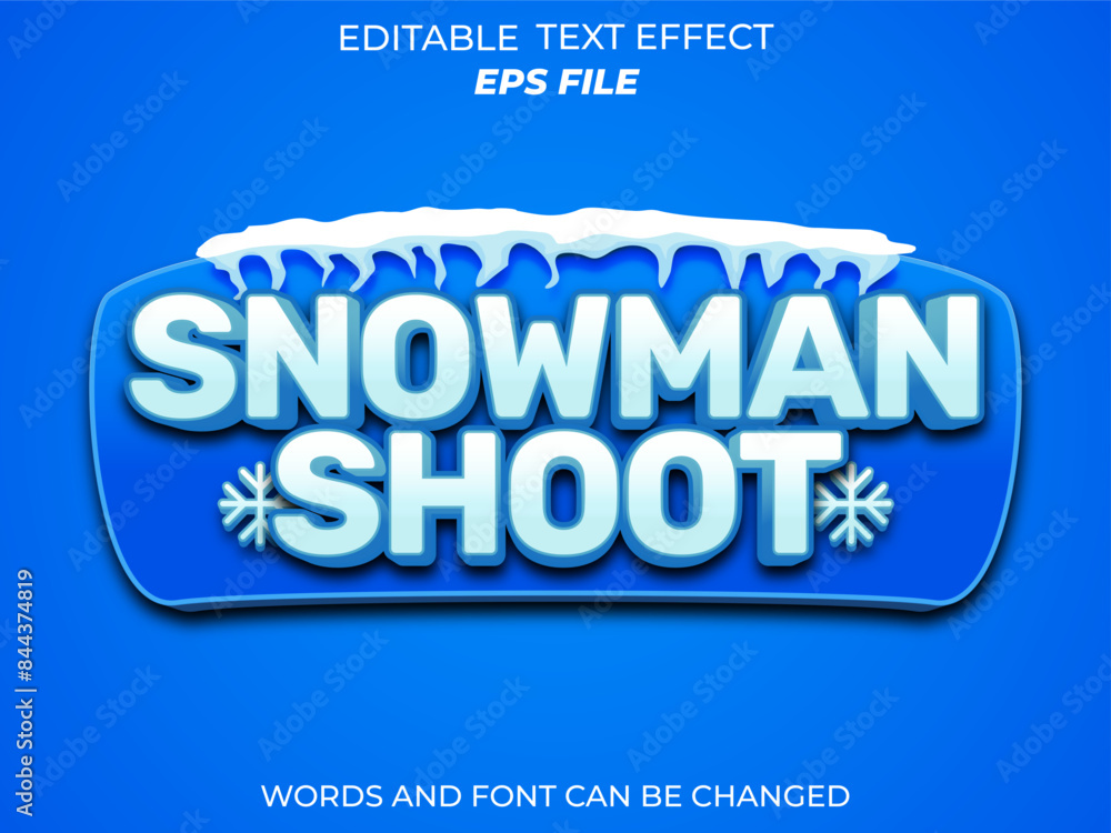 Poster snowman shoot text effect, font editable, typography, 3d text for games. vector template