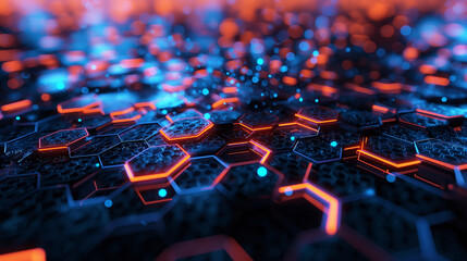 Fototapeta premium Abstract hexagon background Futuristic technology concept. 3D illustration. Hexadecimal geometric figure. The surface is shiny and square.