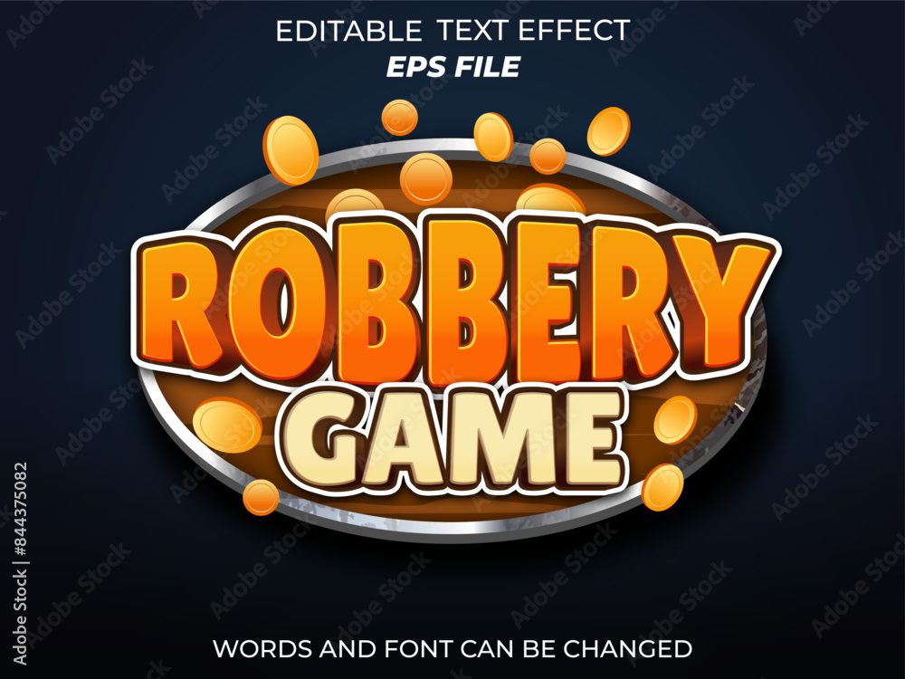 Poster robbery game text effect, font editable, typography, 3d text for games. vector template