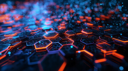 Fototapeta premium Abstract hexagon background Futuristic technology concept. 3D illustration. Hexadecimal geometric figure. The surface is shiny and square.