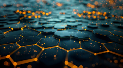 Fototapeta premium Abstract hexagon background Futuristic technology concept. 3D illustration. Hexadecimal geometric figure. The surface is shiny and square.