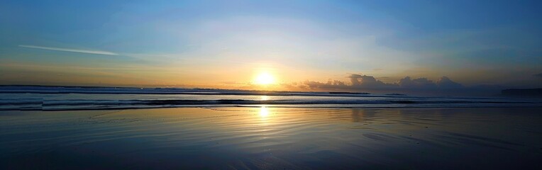 Golden Sunset Reflection On A Calm Beach