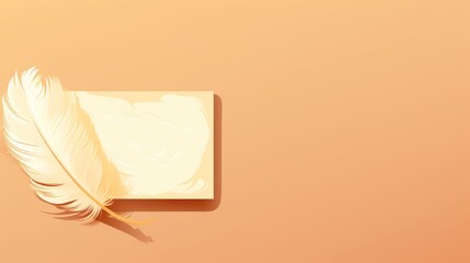 Vintage table with blank parchment scroll and quill feather, flat style top view illustration