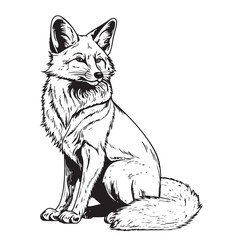 Obraz premium Wild fox sitting hand drawn sketch