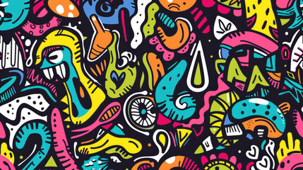 Colorful Funky Doodles Pattern. Whimsical and Fun Art Design