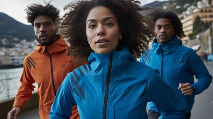 Group of dark skinned sportsmen engaging in a morning run routine for fitness and exercise goals