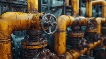 Refinery equipment for oil pipelines and gas valves at gas plants, safety valves, select valves or water pipes in water treatment plants Industrial factories. Various mechanisms and metal pipes