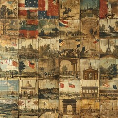 Fototapeta premium Generate a tileable background featuring French historical events and cultural symbols, ensuring no visible edges or seams, a seamless pattern