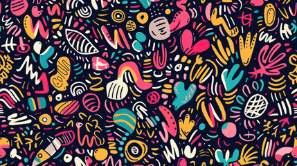 Colorful Funky Doodles Pattern. Whimsical and Fun Art Design