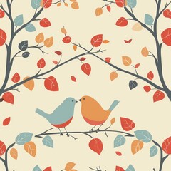 Create a seamless background of lovebirds and whimsical wedding themes, designed to tile perfectly without visible seams, a seamless pattern