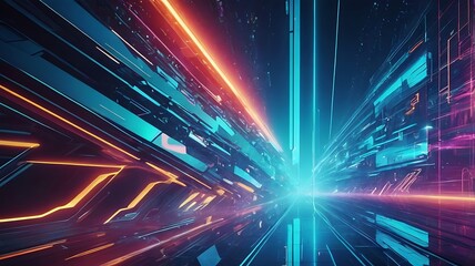 Obraz premium Digital modern illustration represent concept of technology, time, science, connections, web, internet and cyberspace with colorful fantasy design