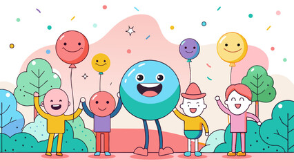 Fototapeta premium Joyful Children Celebrating with Colorful Balloons Outdoors