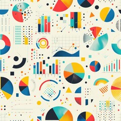 Generate a tileable background featuring business presentations and pie charts, ensuring no visible edges or seams, a seamless pattern