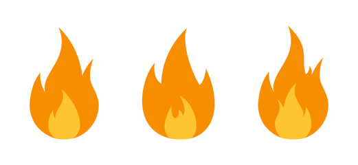 Fire flame icon set in flat design. Spirit, bonfire concept